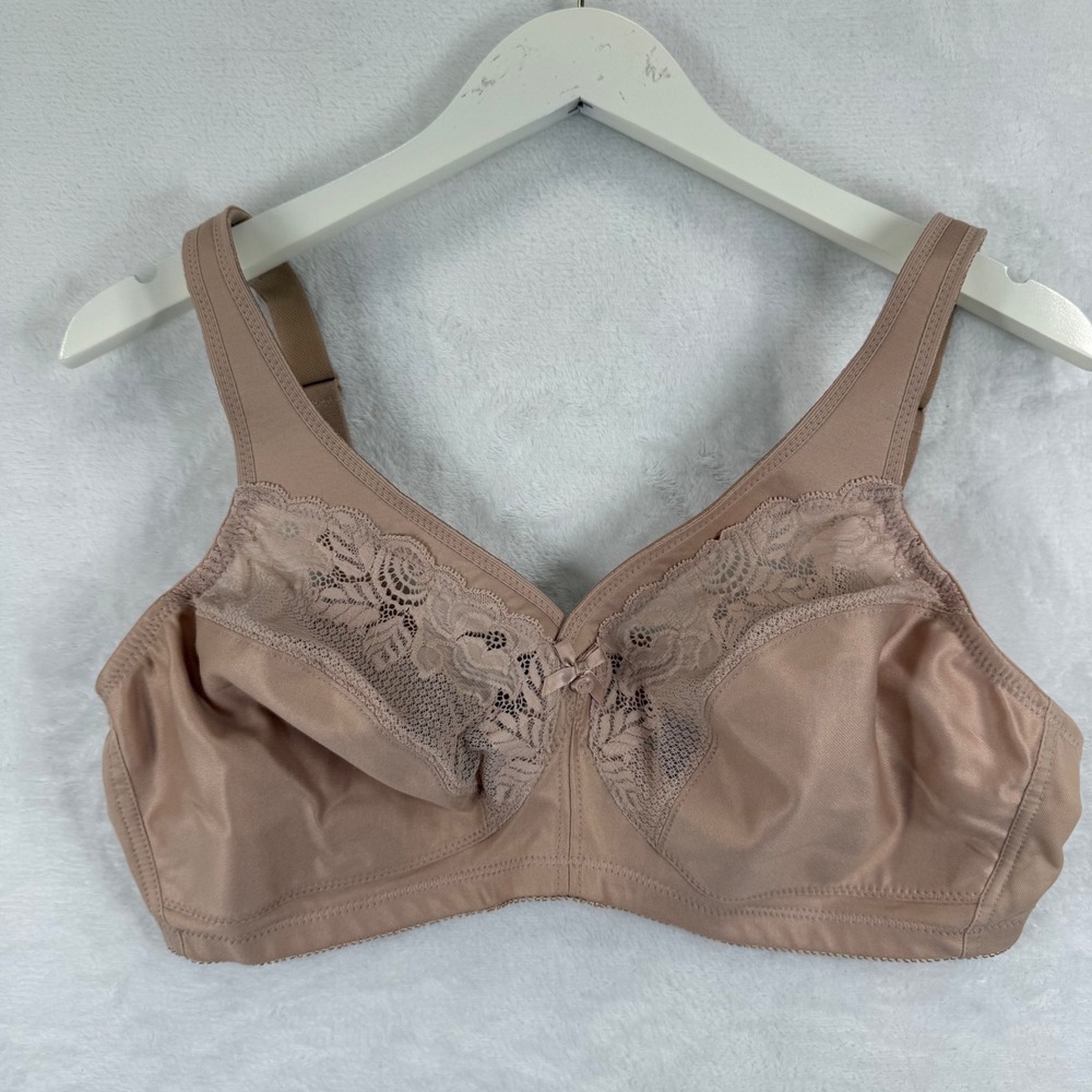 Glamorise 1003 MagicLift Full Figure Support Bra 40D Nude Lace‎ Wirefree 40D